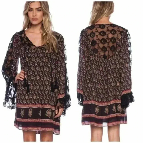 Free People Nomad Child Floral Dress Print Belle Sleeve Lace - Picture 3 of 16